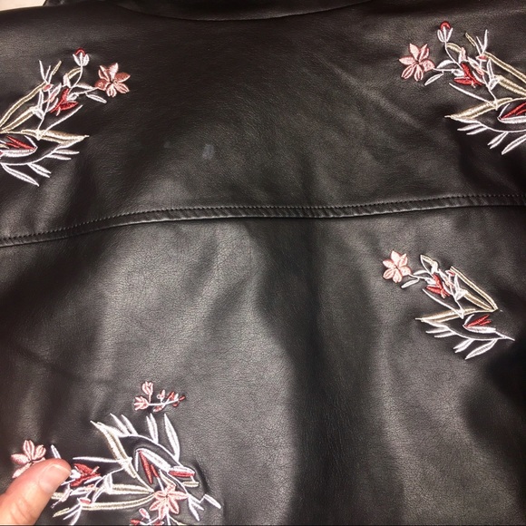 Floral Embroidered Faux Leather Jacket - Picture 5 of 8